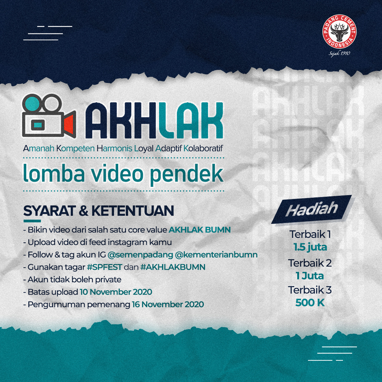 Lomba video "Akhlak BUMN" oleh Semen Padang